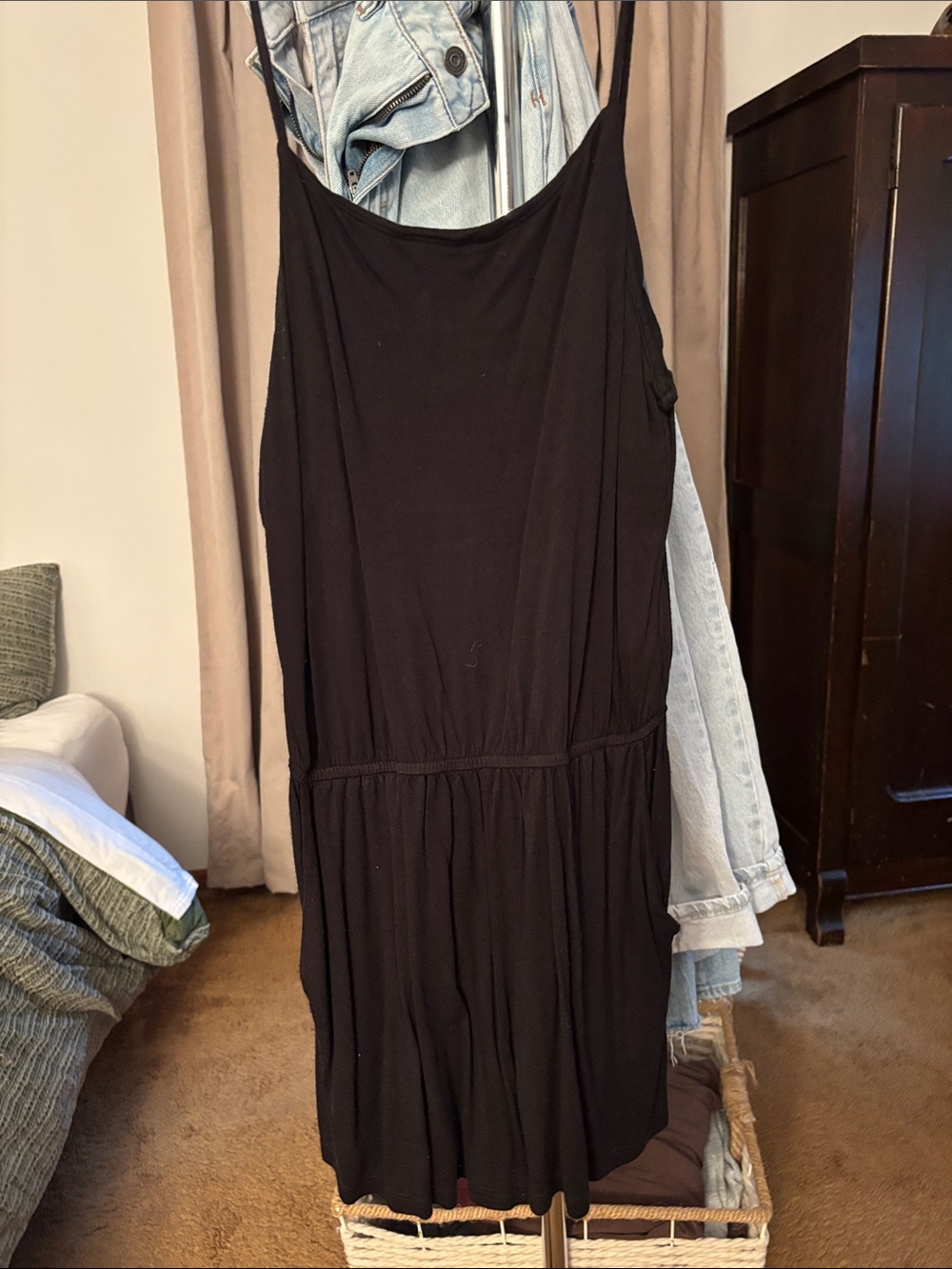Black Spaghetti Strap Women’s Romper with Pockets